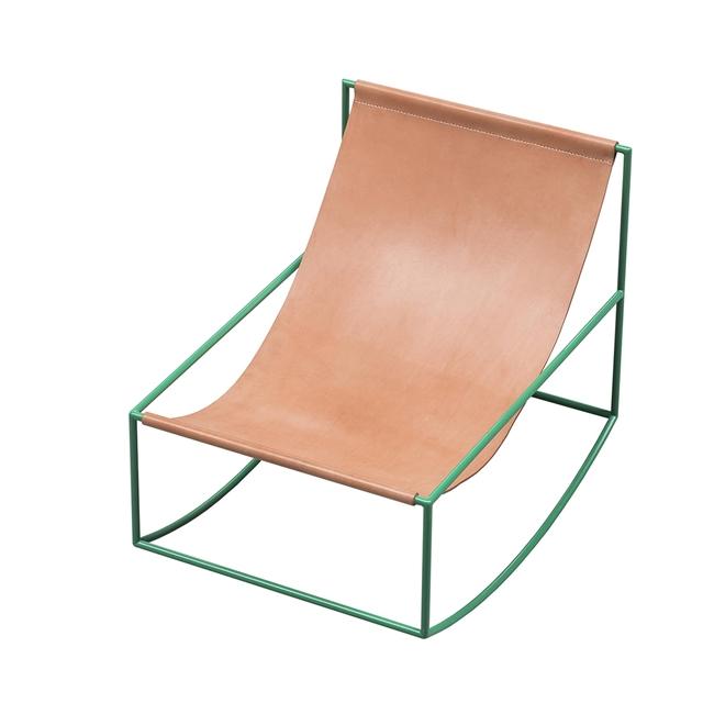 Minimalistisk Grøn Læder Gyngestol – Elegant Hjemmedesign