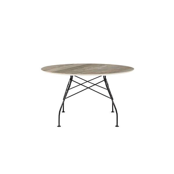 Kartell Glossy Spisebord Ø128 cm – Tropisk Grå, Sort Stel