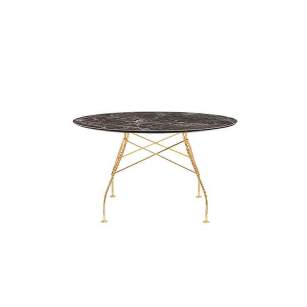 Kartell Glossy Spisebord Ø128 cm – Brown Emperador & Guld