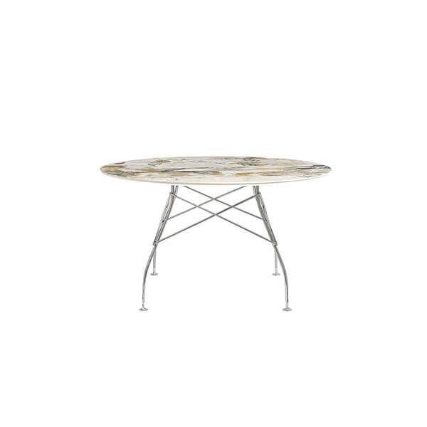 Kartell Glossy Spisebord Ø128 cm – Krom & Marmorfinish