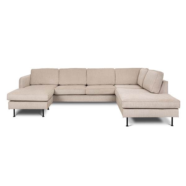 Elegant U-sofa i beige fløjl – perfekt til stuen!