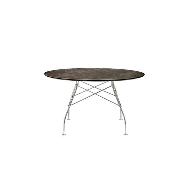 Kartell Glossy Spisebord Ø128 – Aged Bronze Krom Stel
