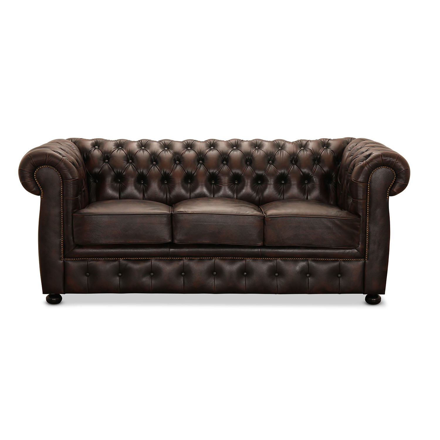 Liverpool Chesterfield Sofa til 3 i Brun Læder - Elegance!