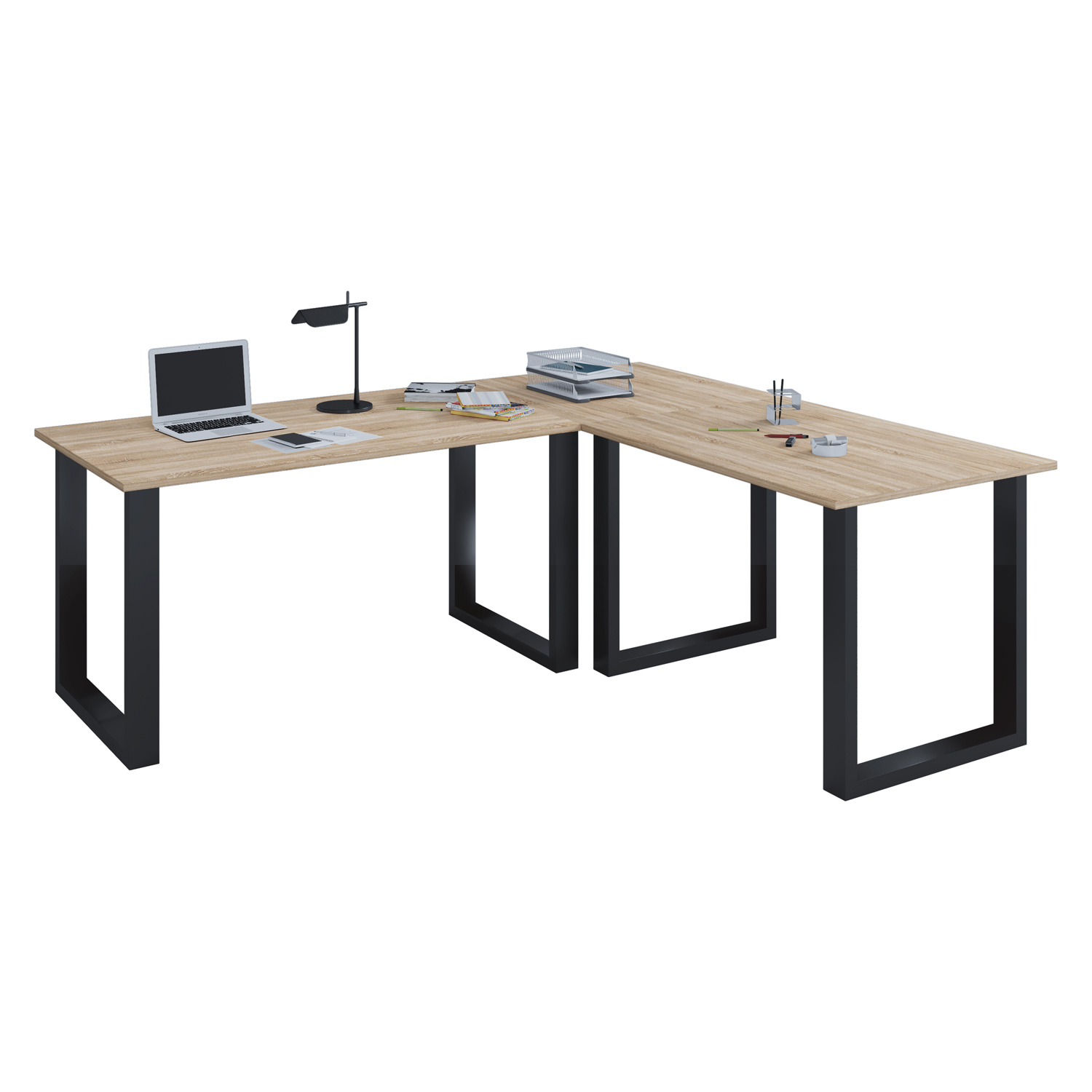 Lona  -feet Hjørneskrivebord Natur Træ   Sort Metal  160x160x80