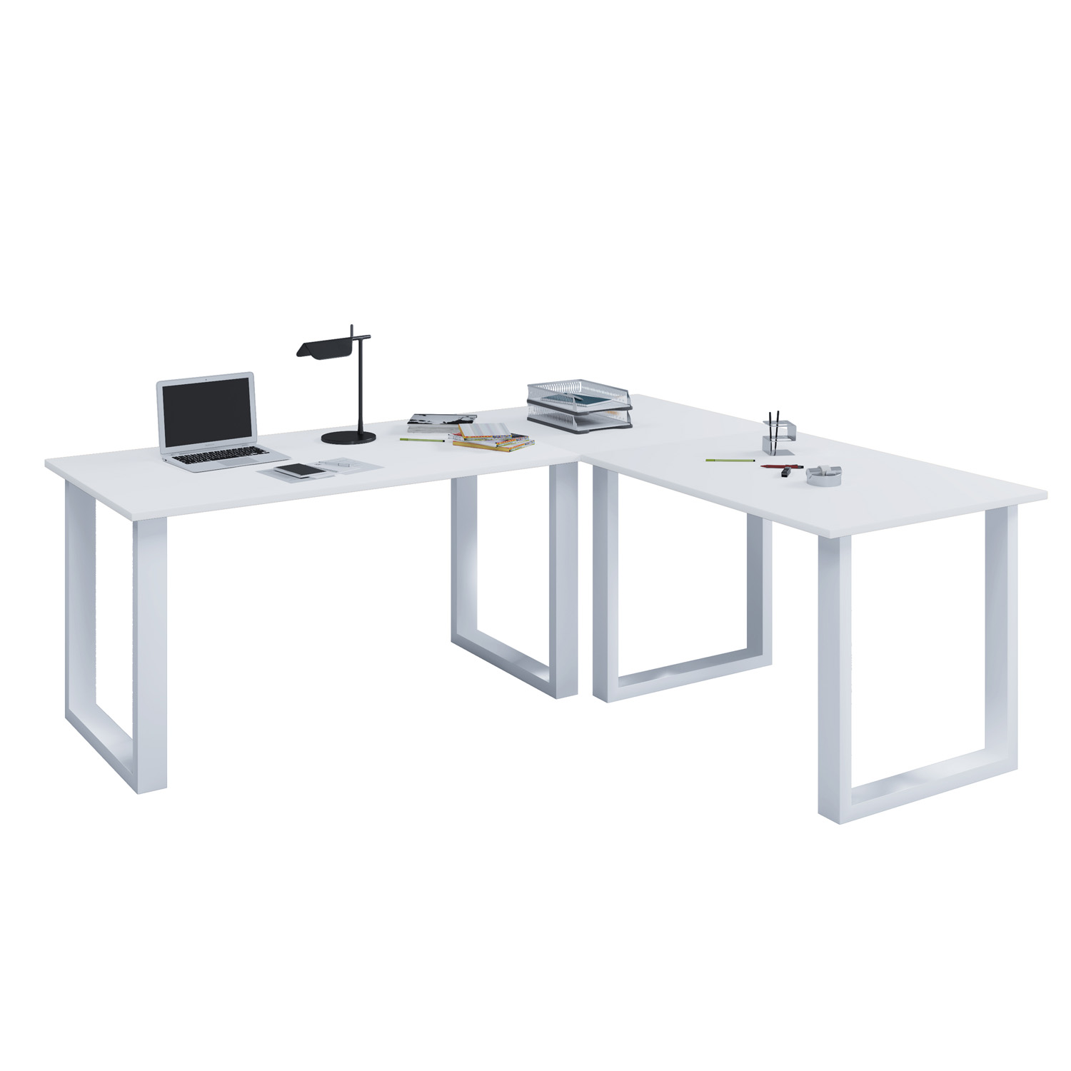 Lona  -feet Hjørneskrivebord Hvid Træ   Metal  160x160x80