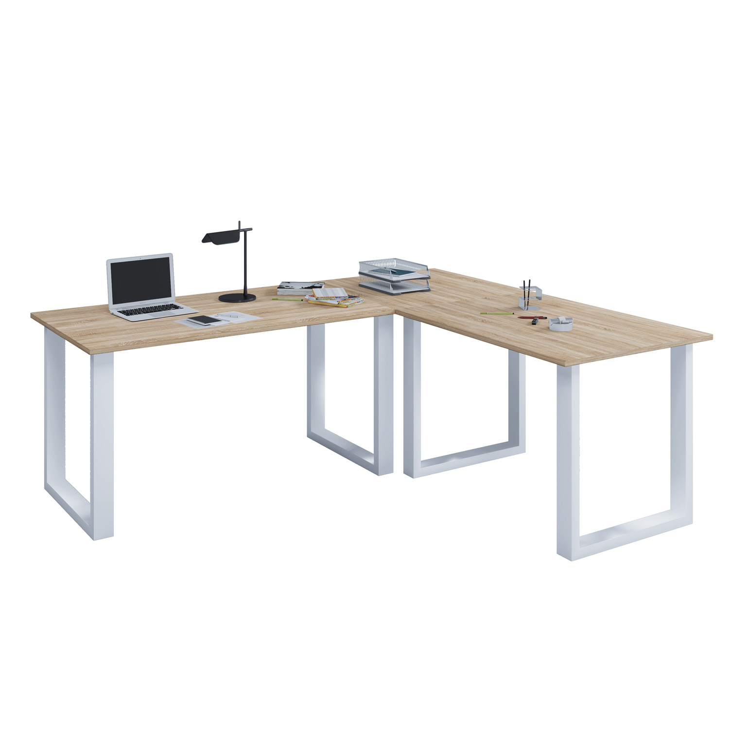 Lona  -feet Hjørneskrivebord Natur Træ   Hvid Metal  220x160x80