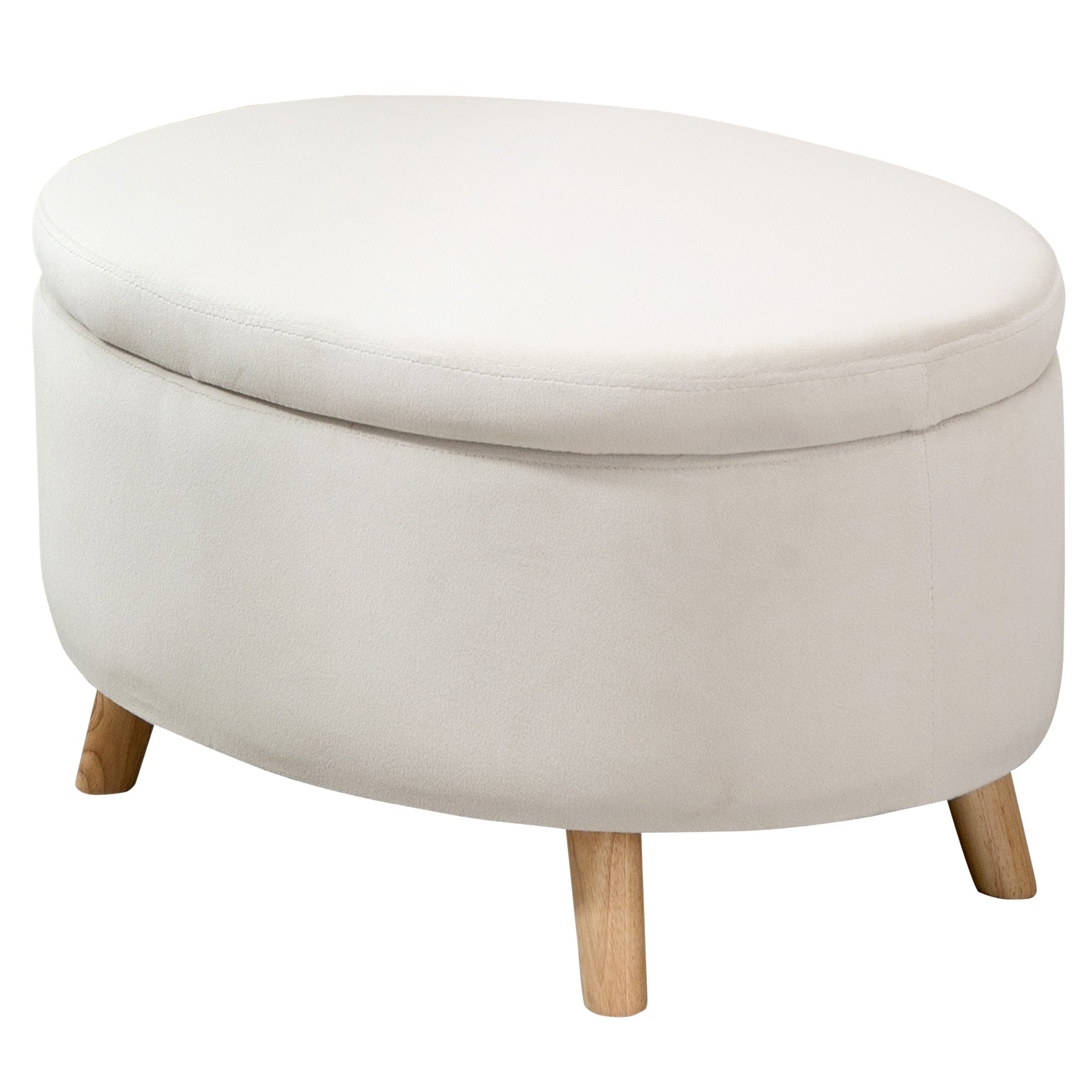 Bænk Med Opbevaringsplads  Skammel  Oval Form  Fløjlslook    Til 120    71   51     42    Beige