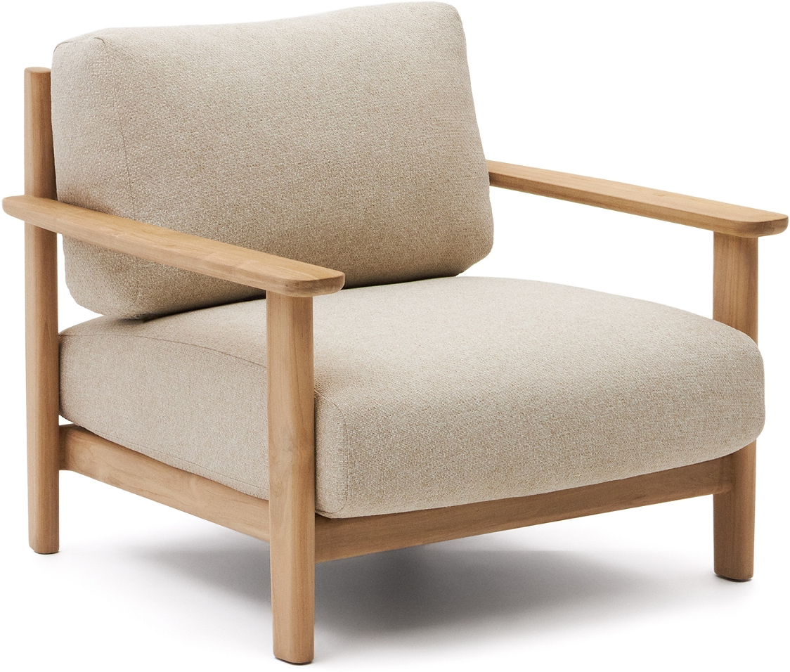 Udendørs Lænestol   Lounge Stol Kave Home Tirant Fsc-certificeret Teak Med Aftagelig Beige Hynde Nordisk Design