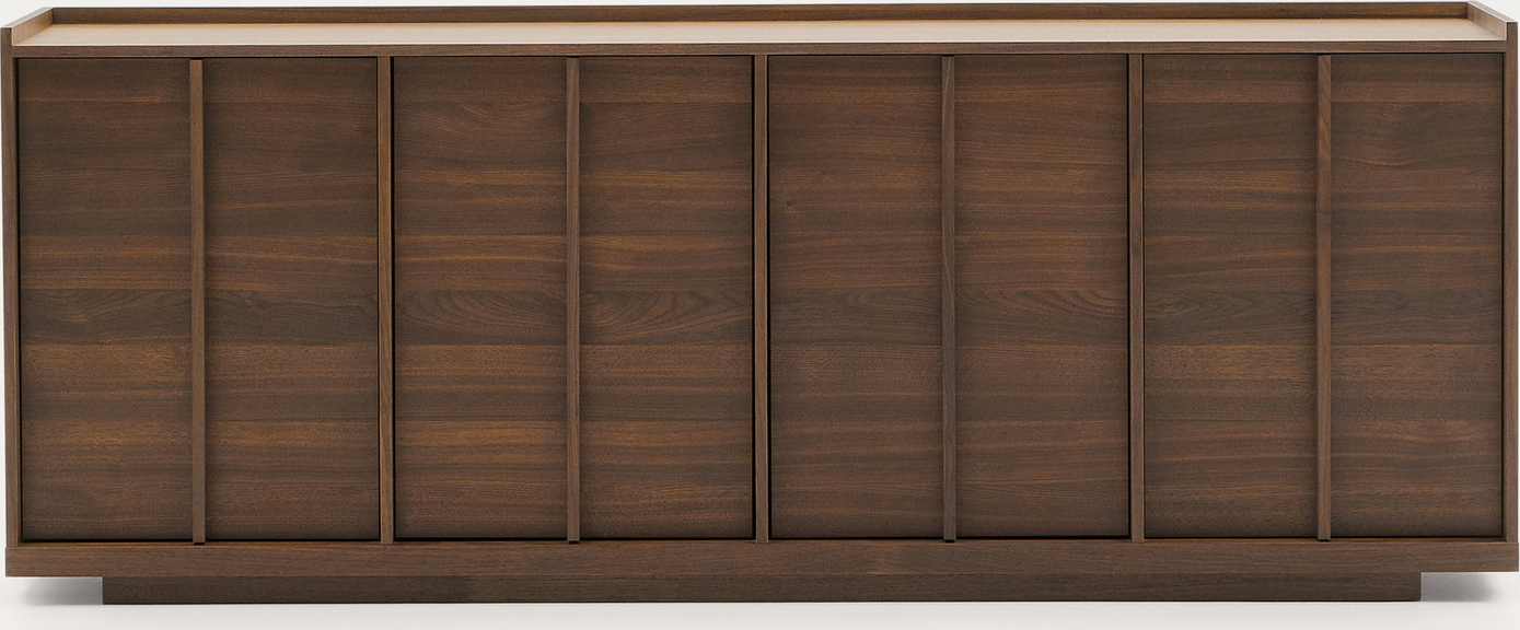Skænk Kave Home Onix   Mørk Valnødfiner   Mdf 200x80x45   Med Soft-close   Rustikt Sideboard Med Justerbare Hylder   Fsc-certificering