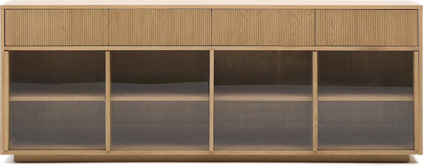 Skænk Sideboard Kave Home Helvine Fsc-certificeret Egfinér   Hærdet Glas 200x40x80   Bæredygtig Opbevaring