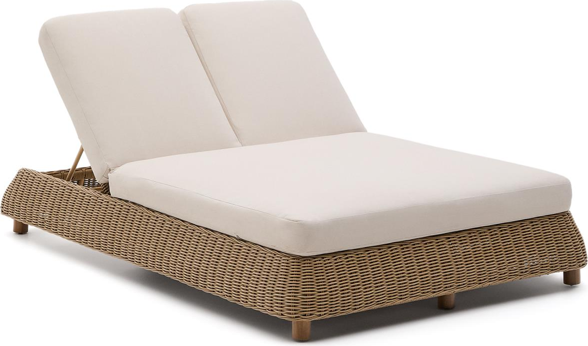 Udendørs Dobbeltsolseng Kave Home Meria Lysebrun Syntetisk Flet Rattan 144x218   Med Recliner    -resistent Aftageligt Betræk