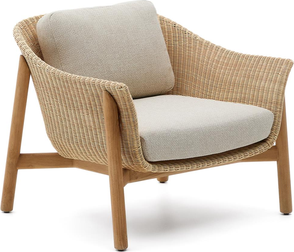 Udendørs Lænestol Kave Home Galea Lounge Stol  Teaktræ   Syntetisk Rattan  Beige