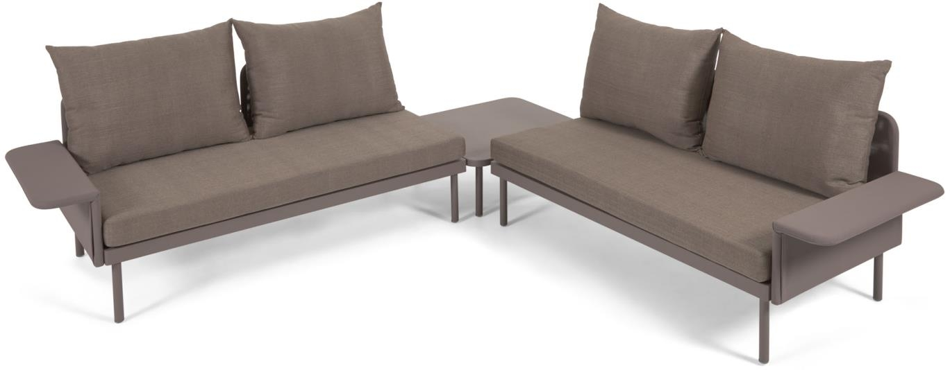 Kave Home Zaltana Udendørs Hjørnesofa Loungesæt Med Sidebord Aluminium Vandafvisende Brunt H82x230x230