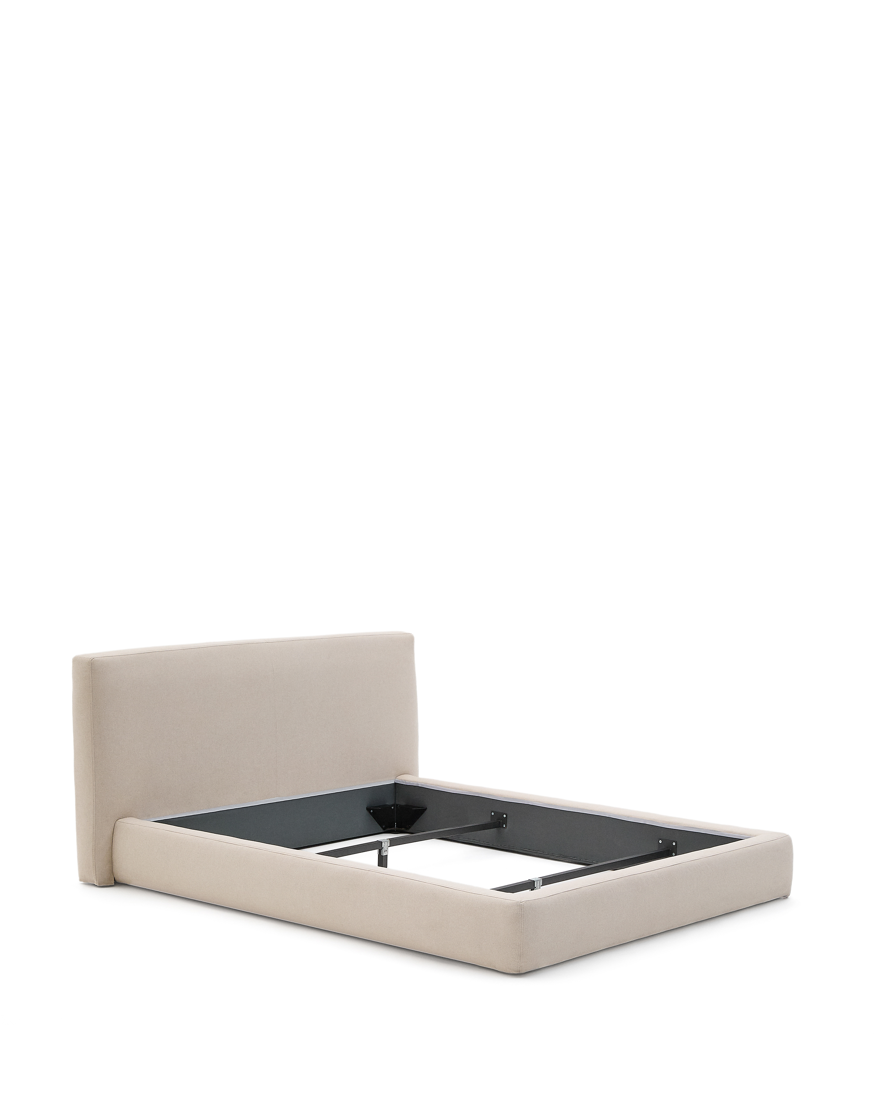 Kave Home Blok Sengeramme     Sengegavl  Aftageligt Betræk     Madras     Bund Ecru Stof  180x200