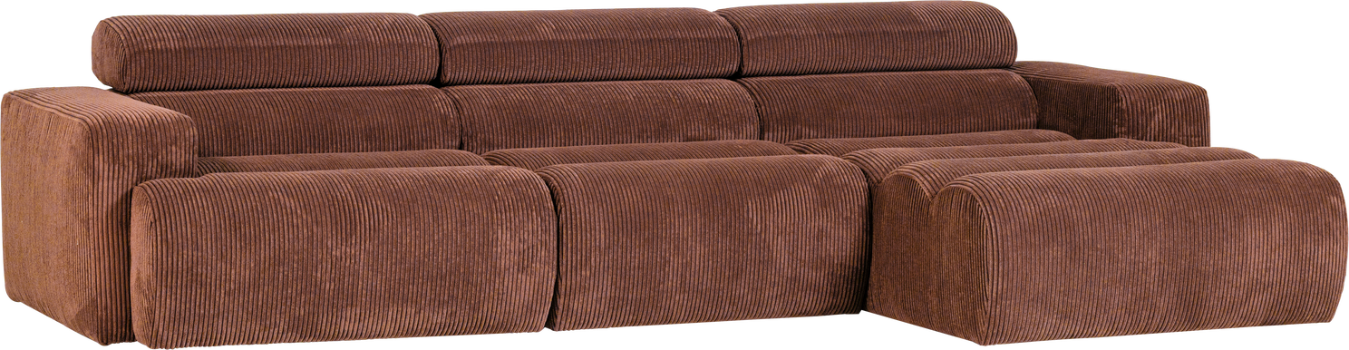 Loungesofa Modul Højrevendt Woood Novi Ribstof Terra 300ã 173   Chaiselong Justerbar Nakkestøtte