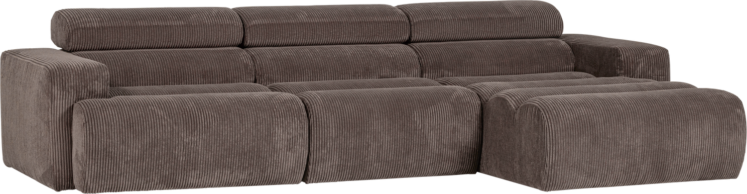 Loungesofa Højrevendt Woood Novi 300x173   Ribstof Brun Grå Justerbar Nakkestøtte