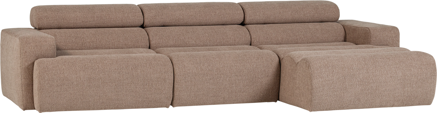 Loungesofa Modul Højrevendt Woood Novi  Bouclé Taupe  Chaiselong H73ã B300ã D173    Justerbar Nakkestøtte