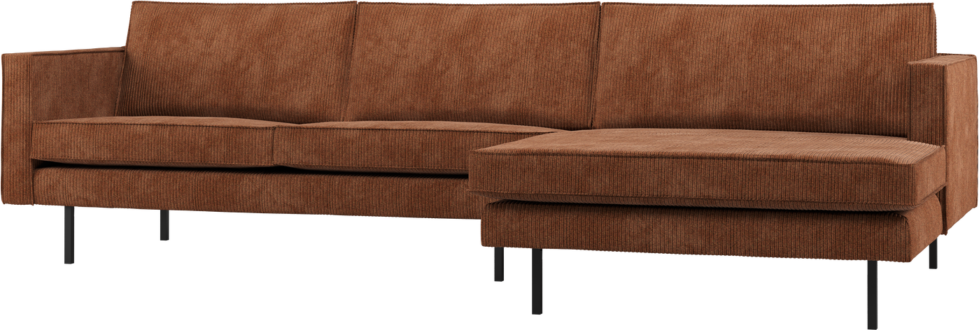 Loungesofa Højrevendt Chaiselongue Woood Rodeo 300   Rustbrun Ribstof 100  Polyester