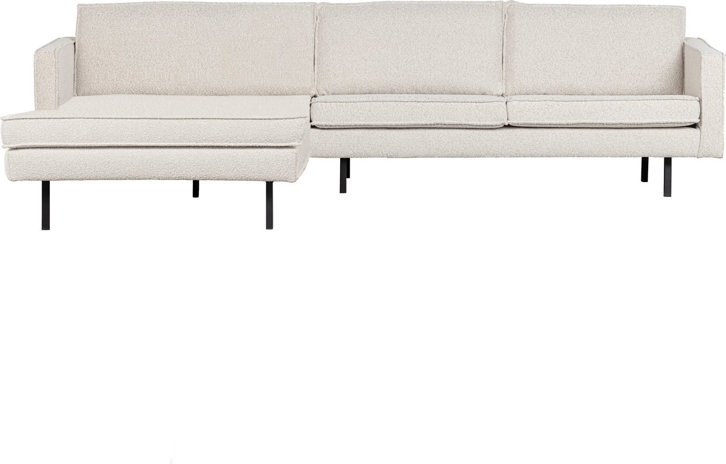 Loungesofa Woood Rodeo Venstrevendt Chaiselong 300   Bouclé Natur Fast Siddekomfort Slanke Metalben