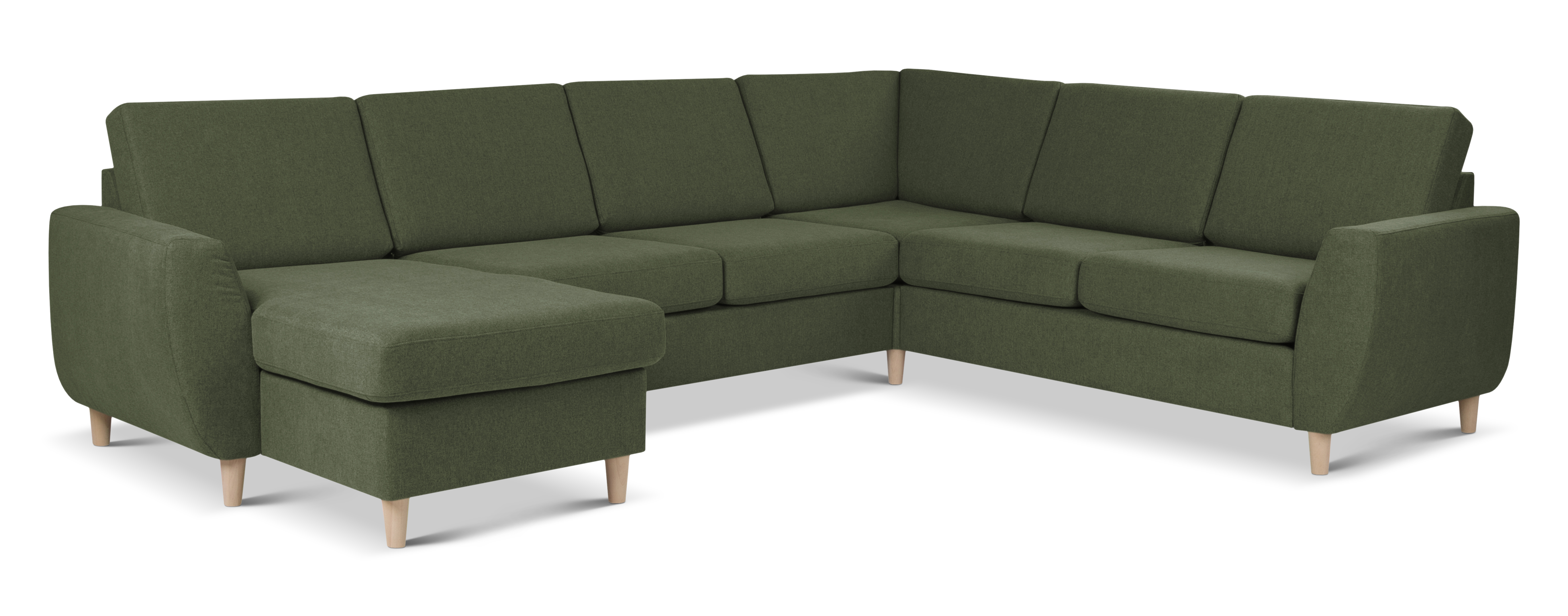 Wendy U-sofa med chaiselong i mosgrøn - Fantastisk udsalg!
