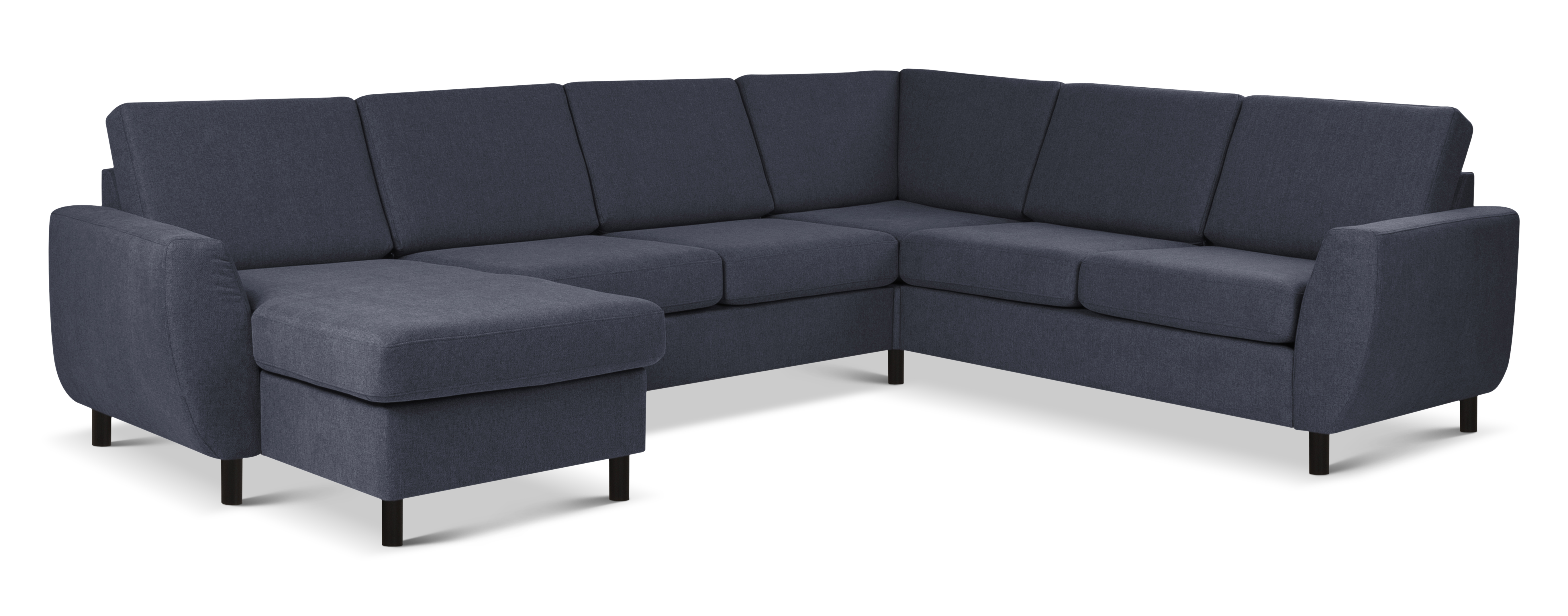 Wendy U-sofa med chaiselong i blå polyester og sort træ
