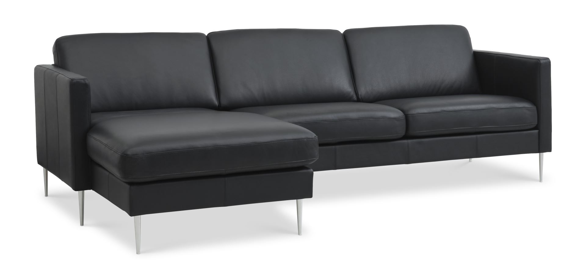 Ask 51 3D Sofa med Chaiselong i Sort Læder og Aluminium