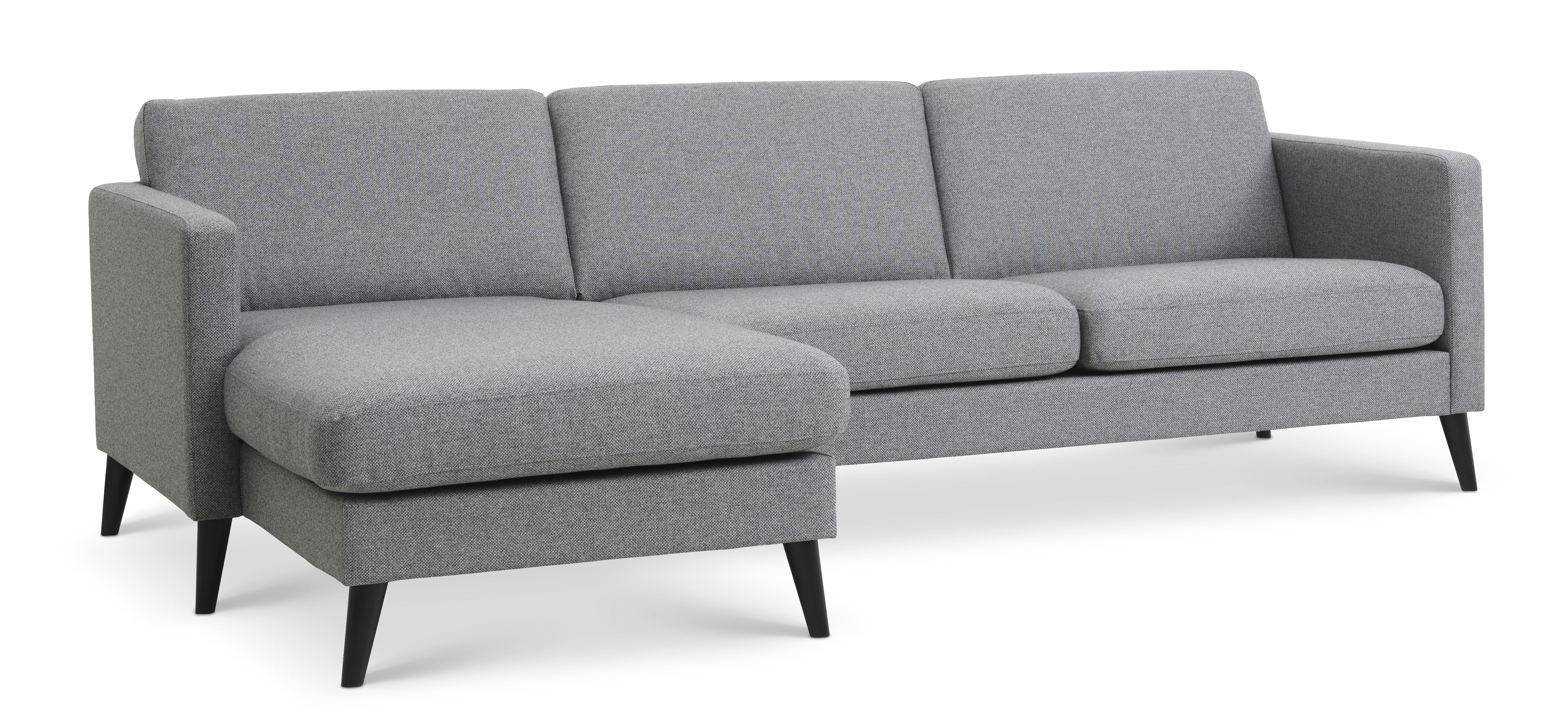 Ask Sæt 51 3d Sofa     Chaiselong Lys Granitgrå Polyester Stof   Sort Træ