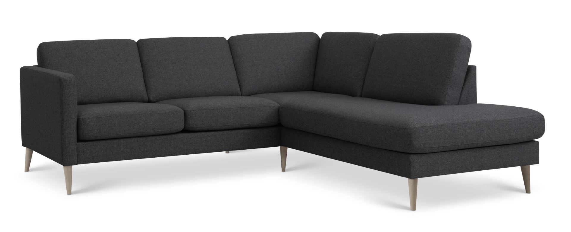 Elegant Antracitgrå Sofa med Højre Chaiselong i Træ