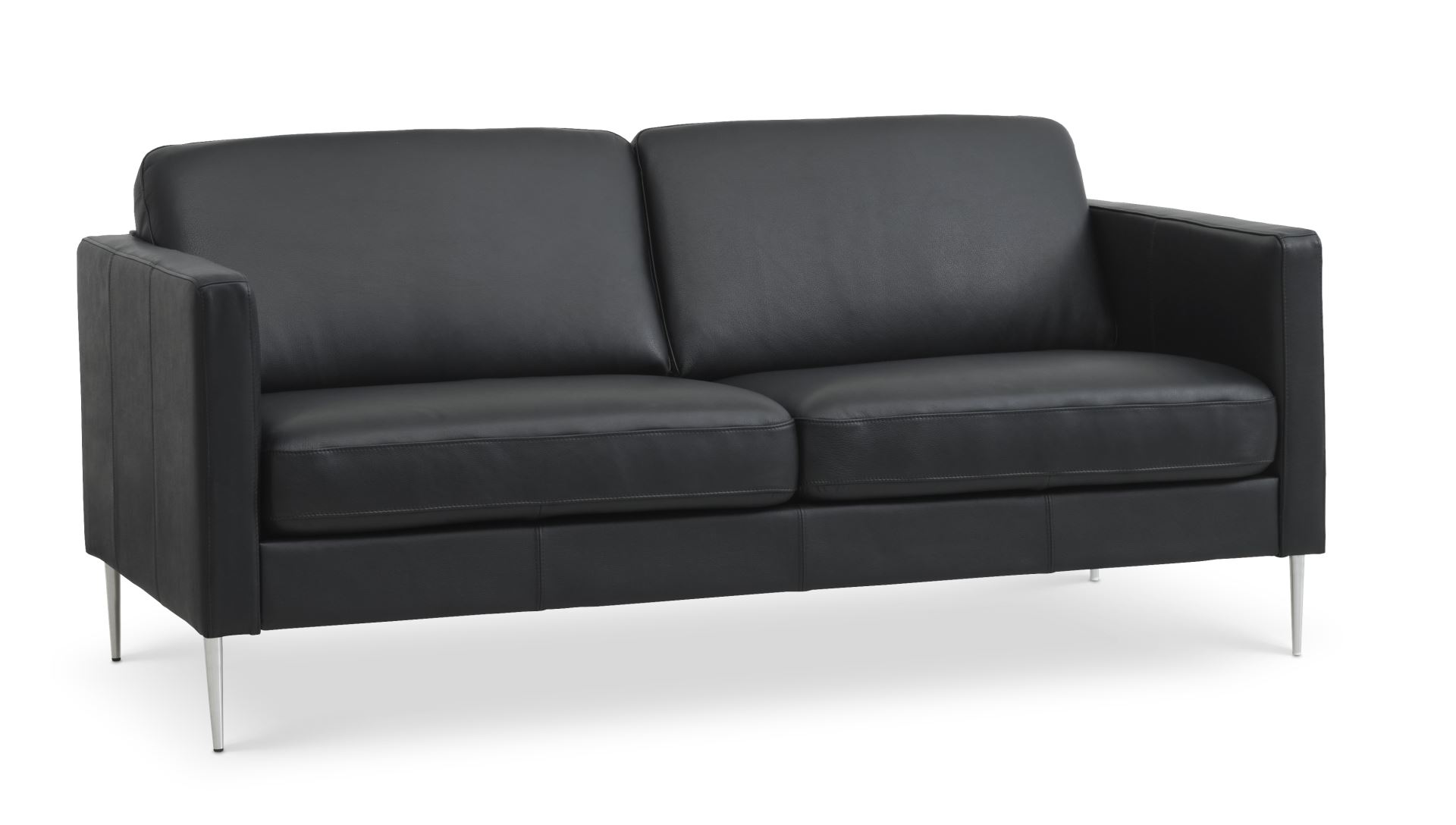 Ask     Pers  Sofa Sort Semianilin Læder   Børstet Aluminium