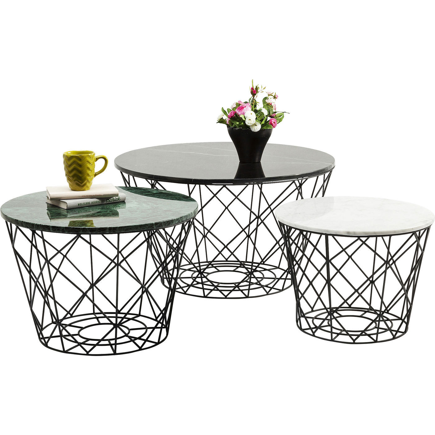 Kare Design East Round Sofabordssæt Grøn Hvid Sort Marmor  Rund  Sæt