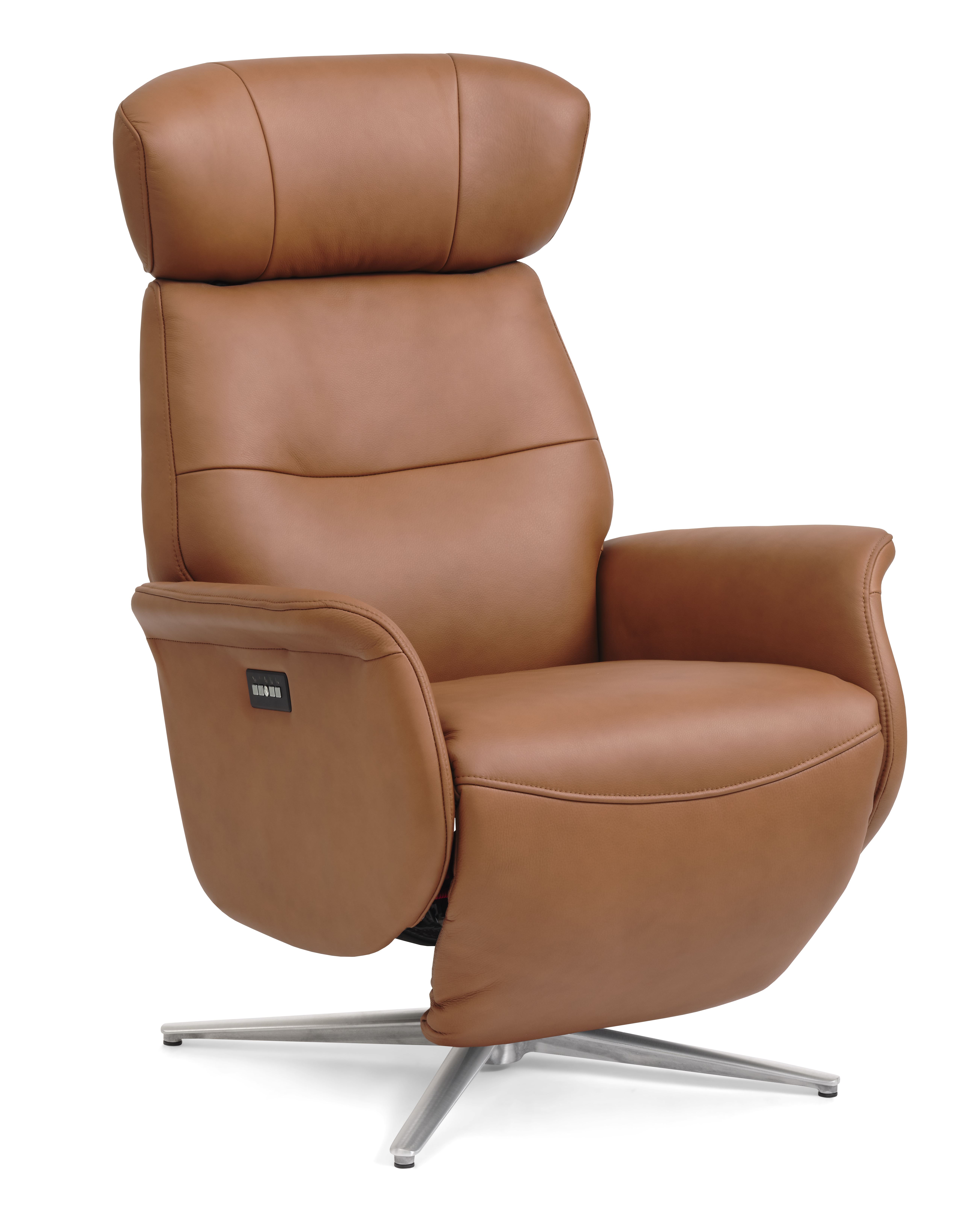 Alex Recliner Lænestol   Motors Cognac Semi Aniline Læder   Børstet Aluminium