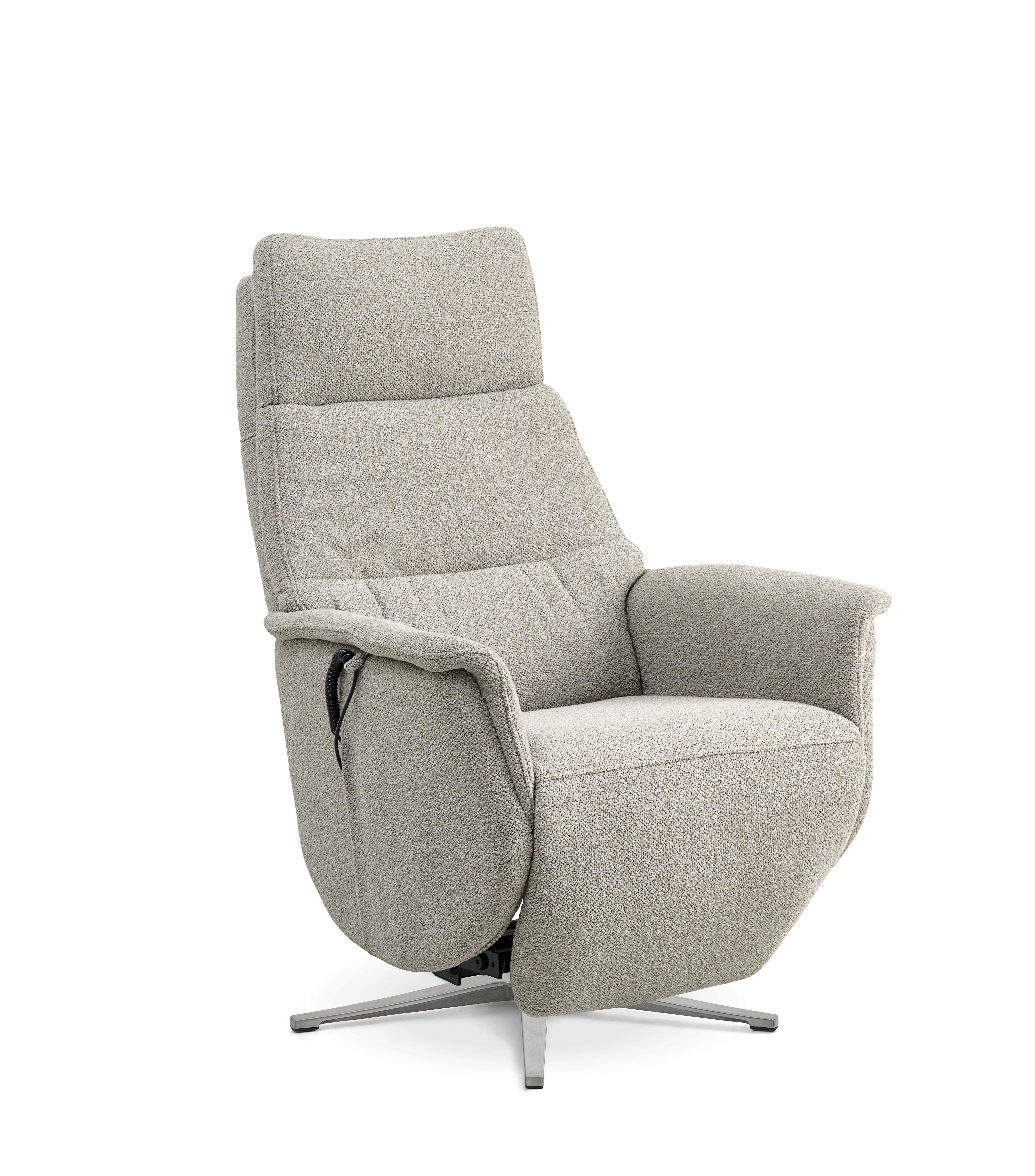 Nicolai Recliner Stol       Motorer  Armlæn  Vippefunktion  Fodskammel Mushroom Stof   Sølv Metal