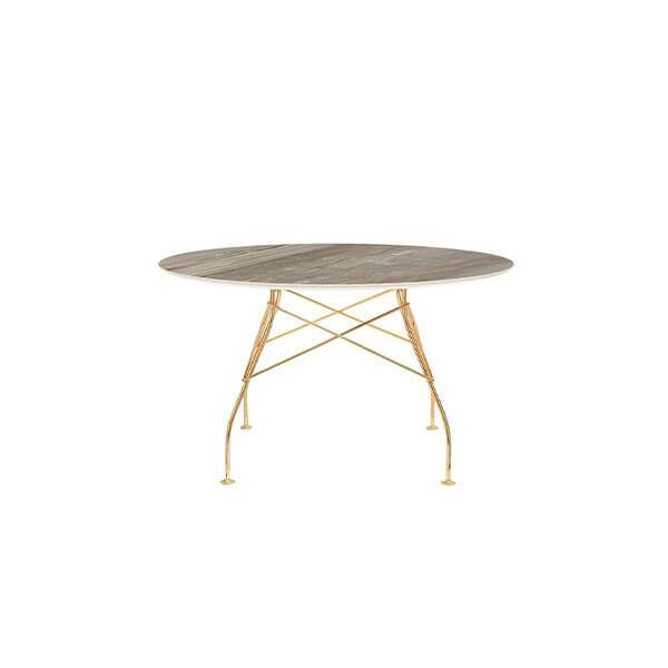 Kartell Glossy Spisebord Ø128 – Tropical Grey med Guld Stel