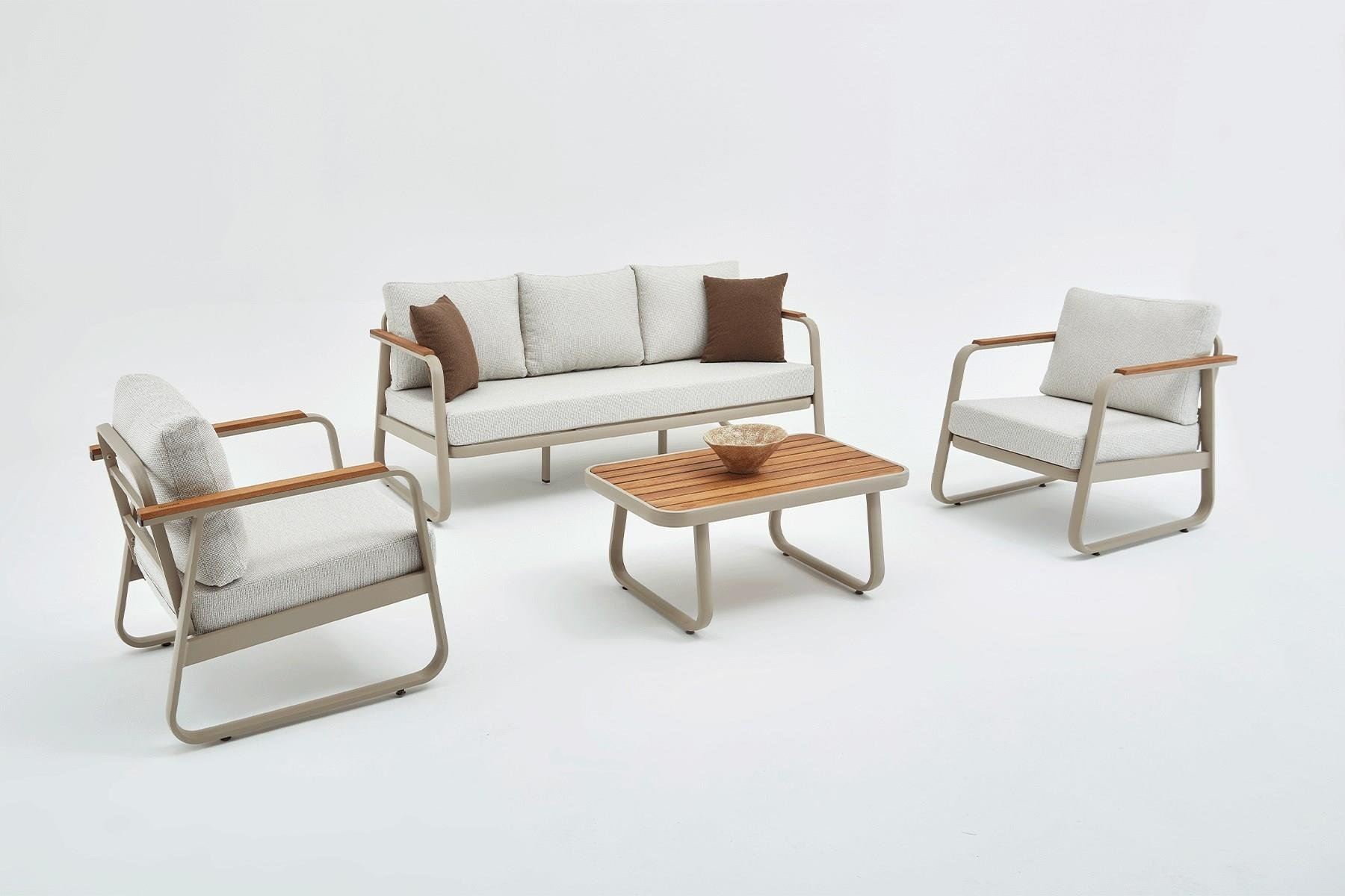 Nordvärk Rio Udendørs Loungesæt       Stole    Sofa    Bord   Beige Hynder Beige Aluminium