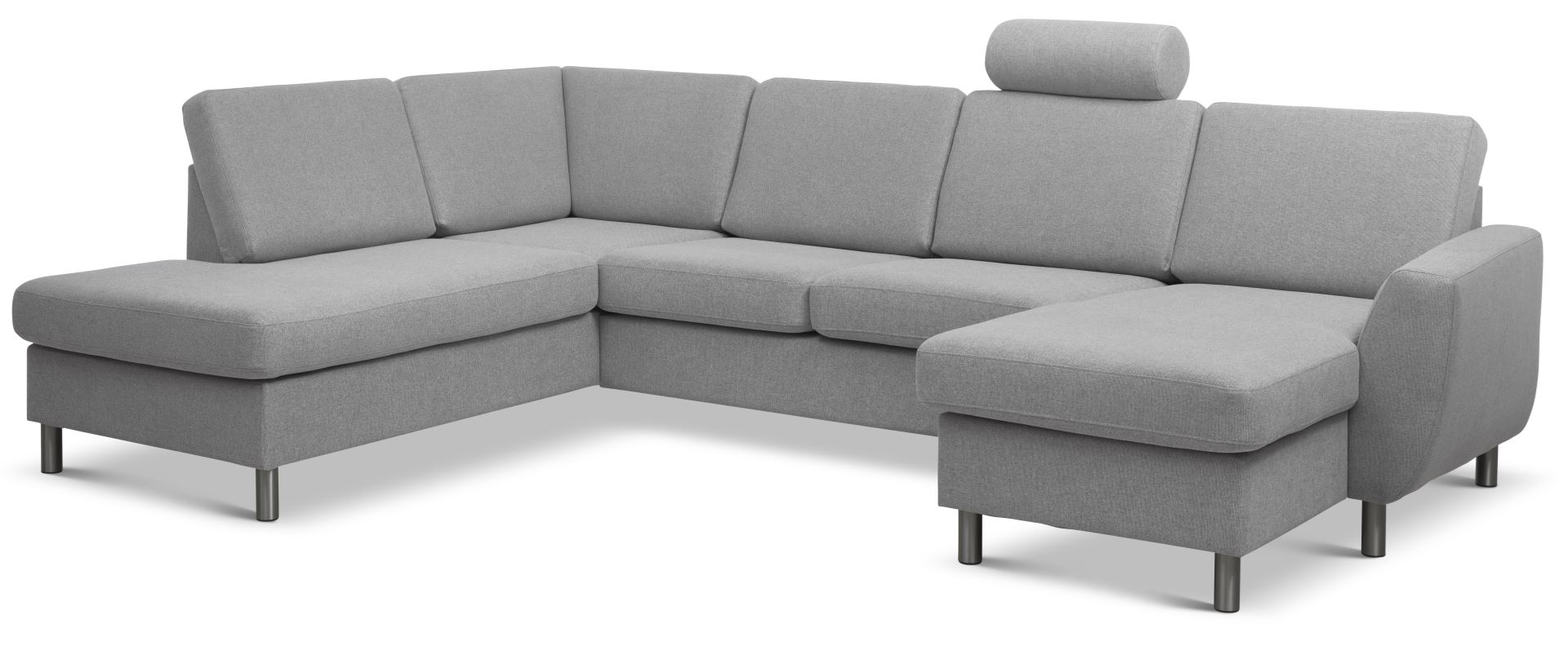 Wendy U-sofa med chaiselong i grå polyester og aluminium