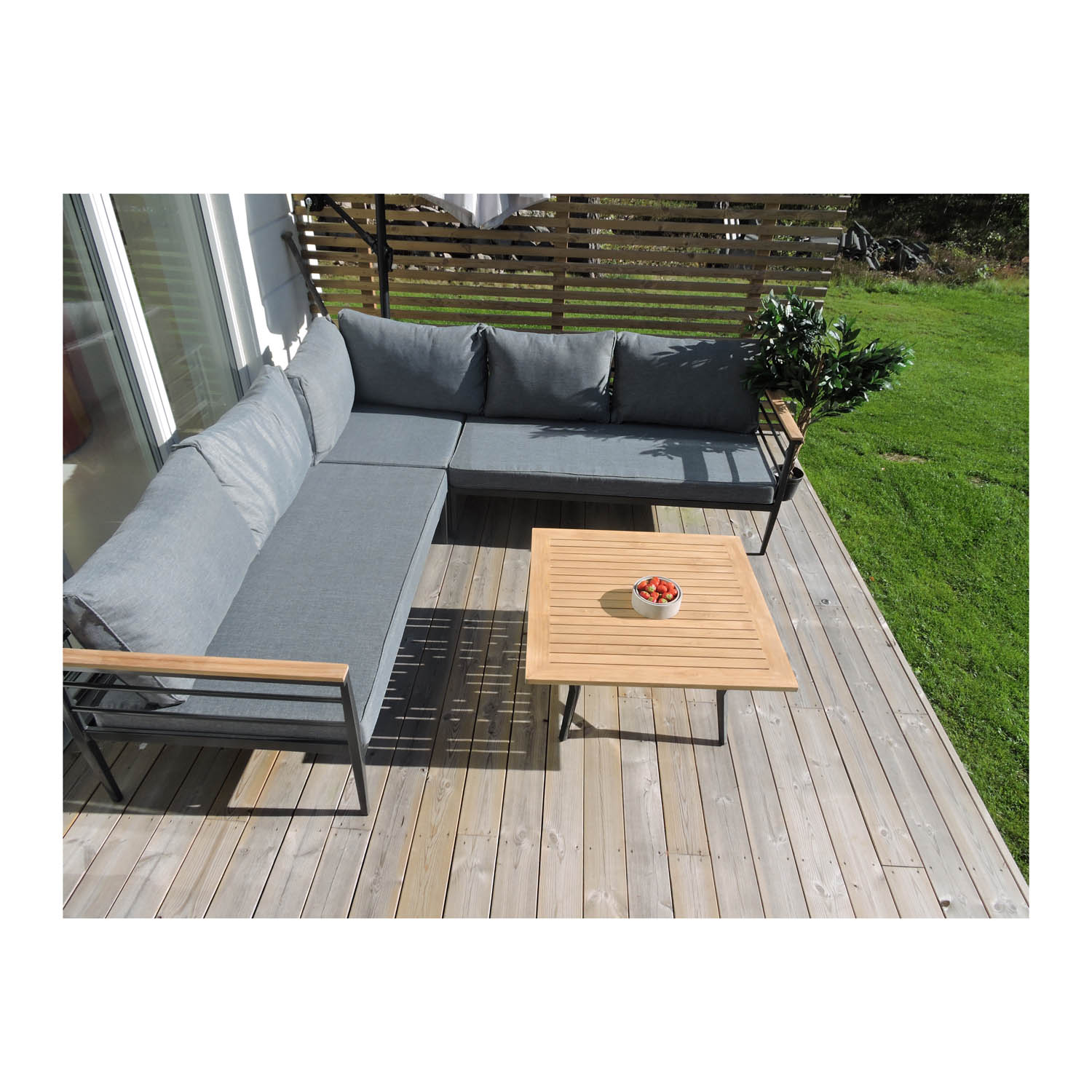 Venture Design Mexico Hjørne Havesofa    Havebord   Hynder Grå Polyester   Aluminium  Natur Teaktræ