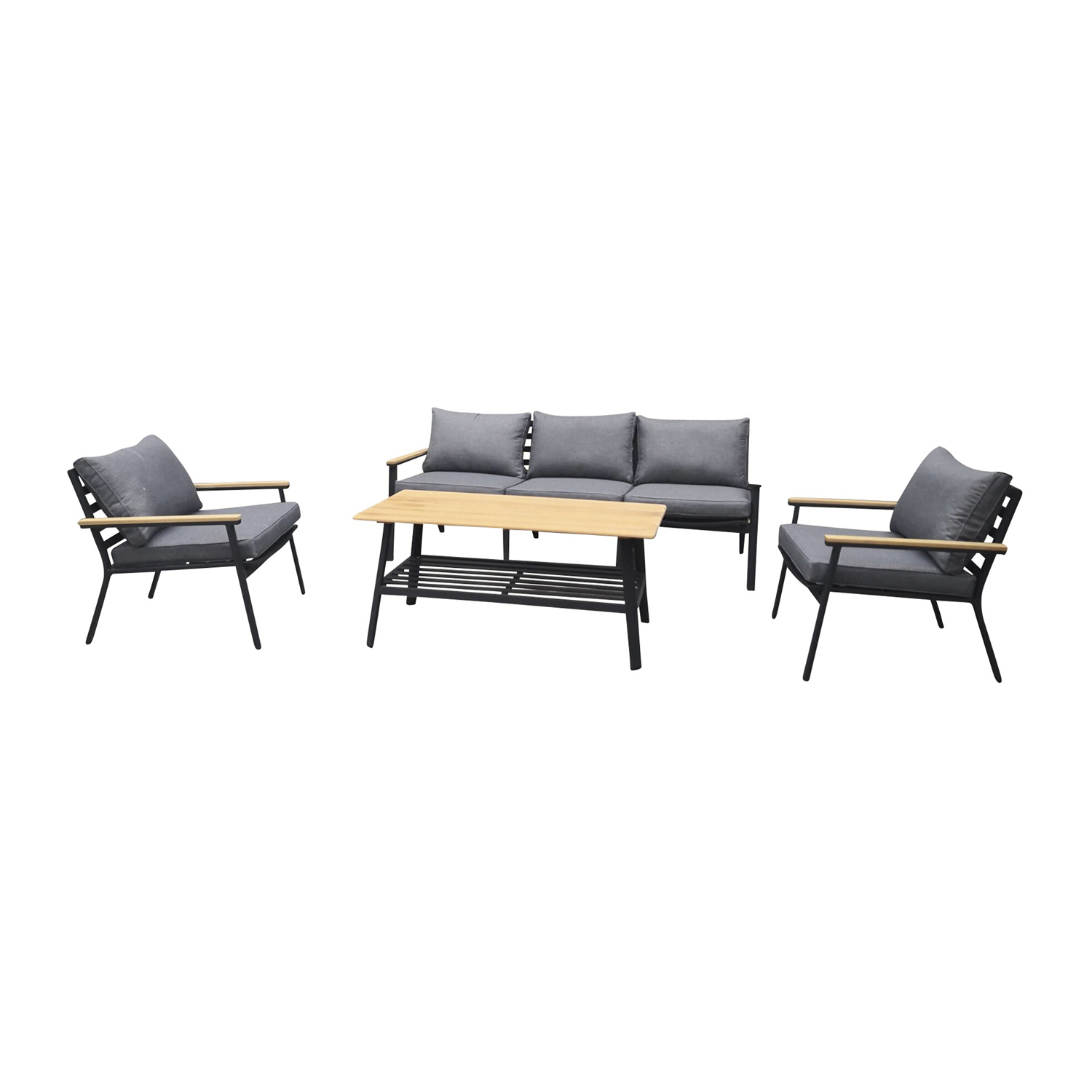 Venture Design Brasilia Havesæt Natur Teaktræ  Sort Aluminium   Stof