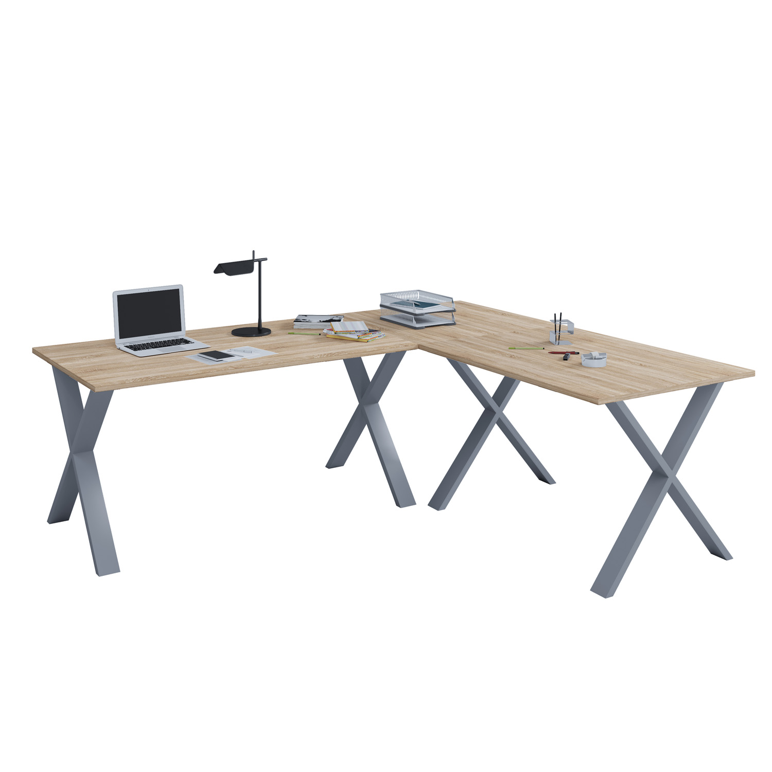 Lona  -feet Hjørneskrivebord Natur Træ   Sølvgrå Metal  190x190x80