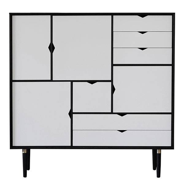 Elegant S3 Reol i Sort Eg med Hvide Fronter – Tilbud!