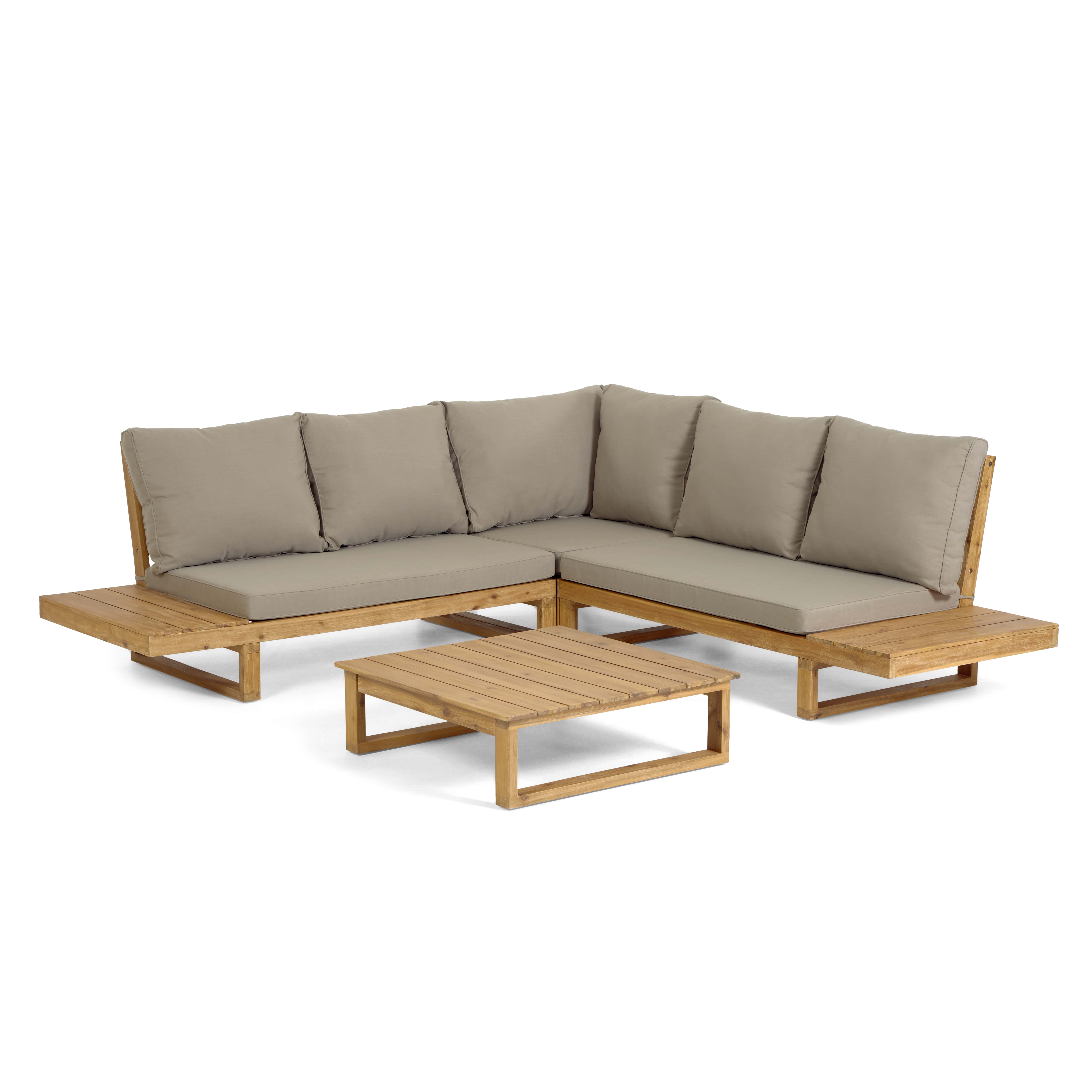 Kave Home Flaviina   Pers  Havesofa     Hynder   Havebord Beige Stof   Natur Akacietræ