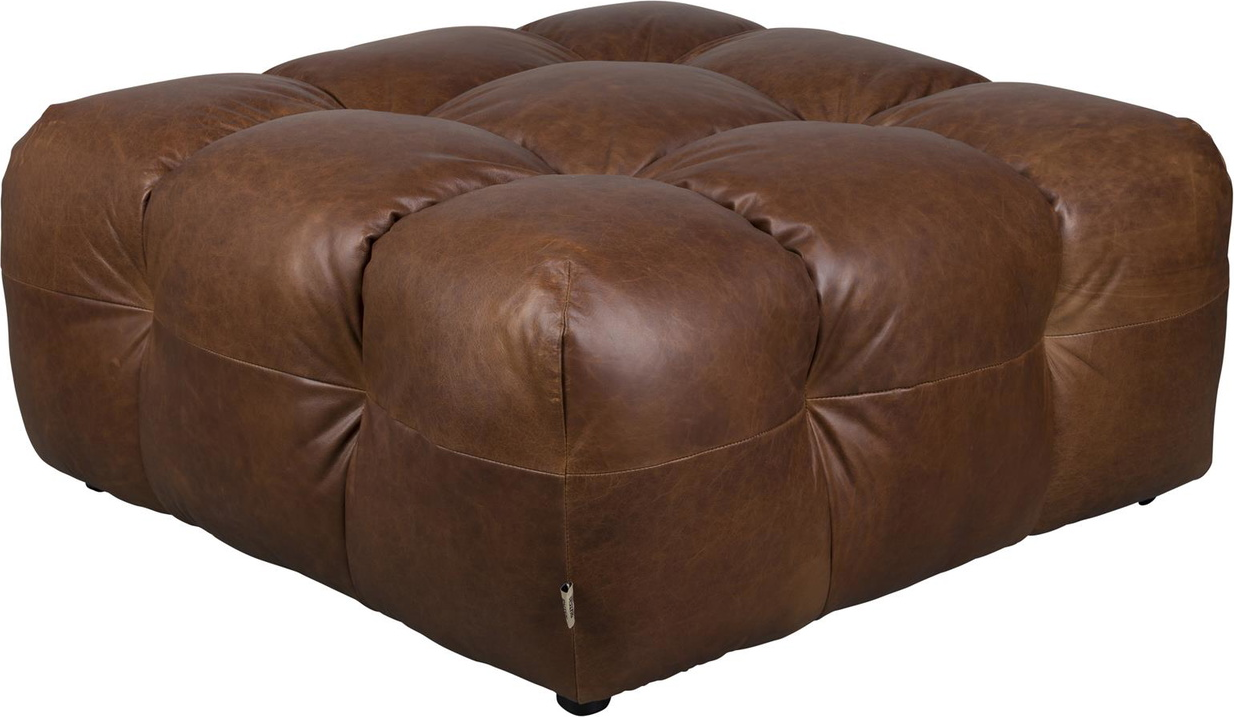 Skammel Fodskammel Dutchbone Hackman   ægte Koskindslæder  Fyrretræ  Kaffe  45x100x100