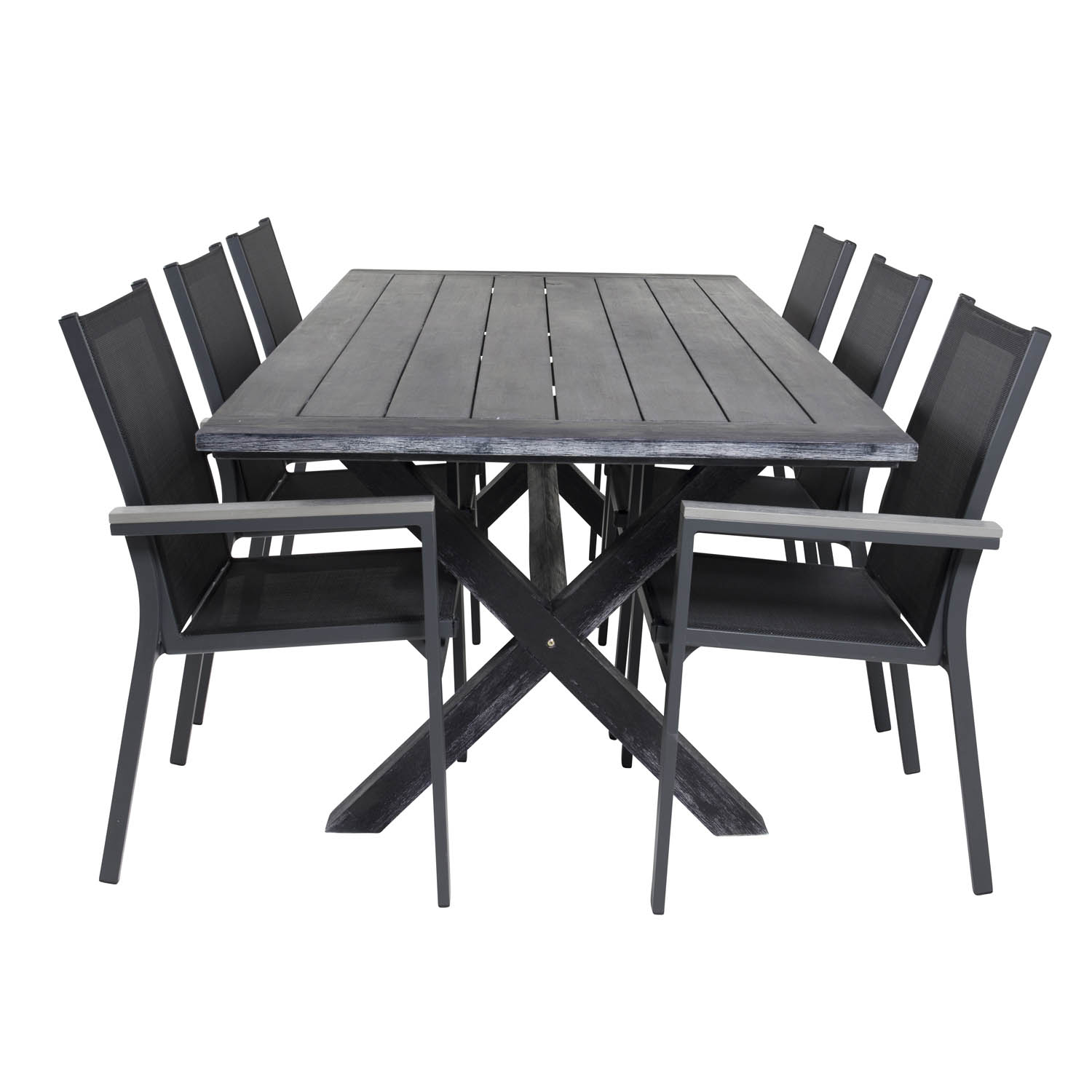 Venture Design Havesæt    Rives Bord  200x100      Parma Stole     Armlæn Sort Akacie Alu