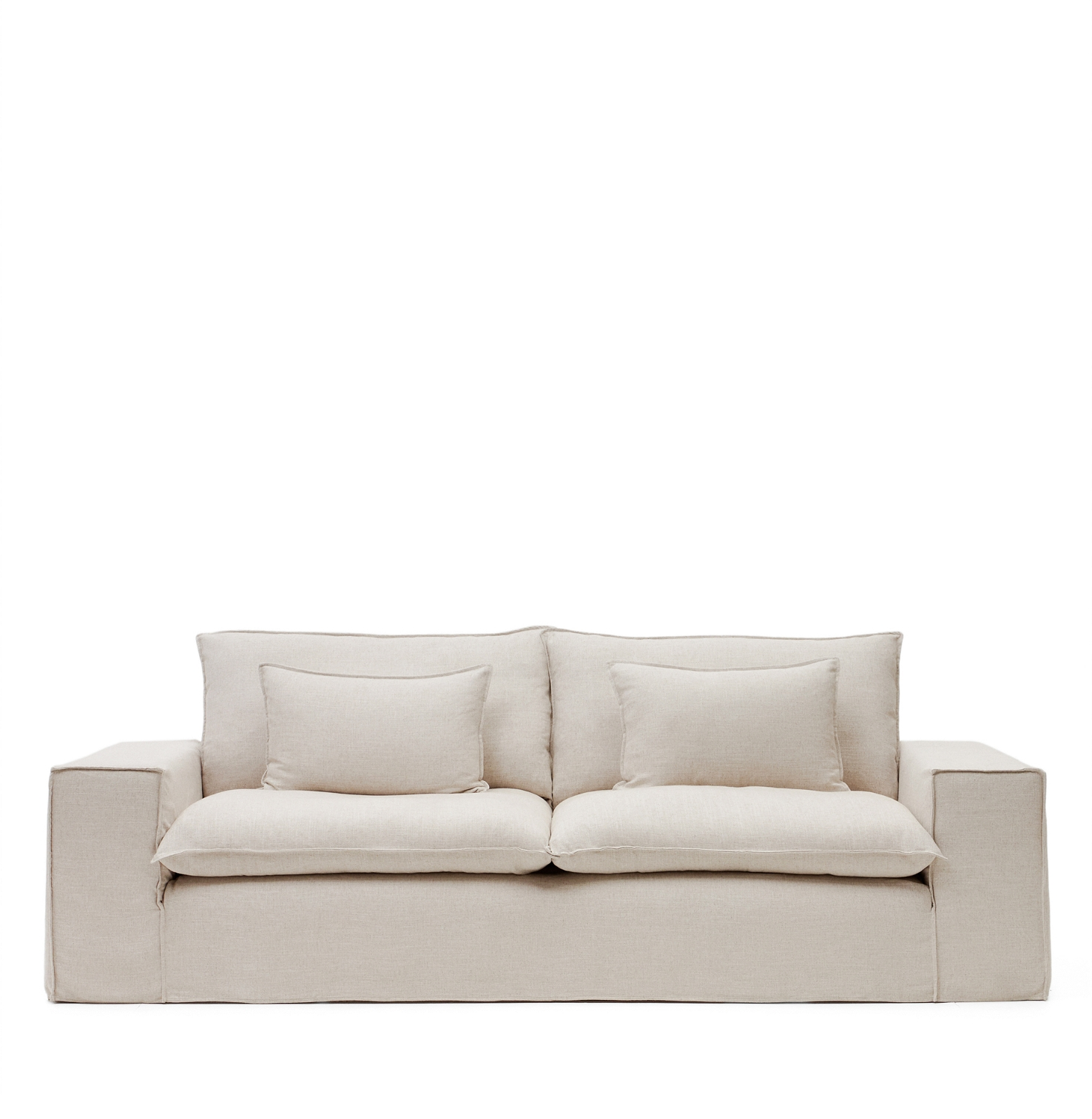 Elegant beige 3-personers sofa med aftageligt betræk