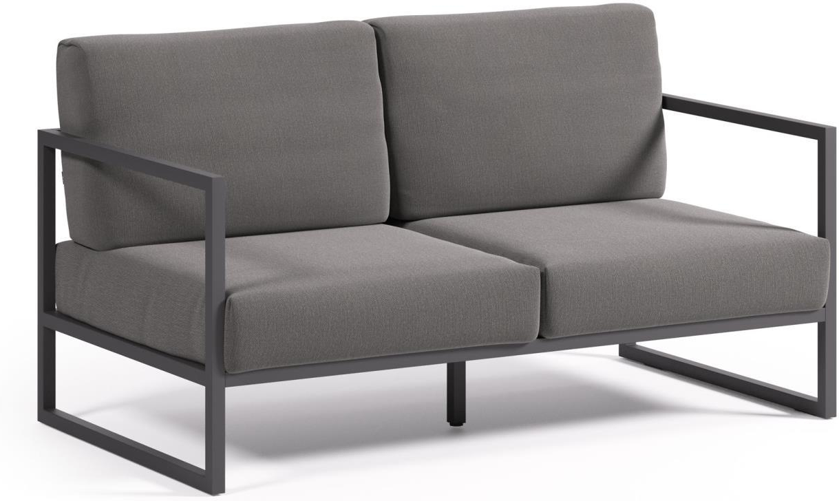 Udendørs  -personers Sofa Kave Home Comova Sort Aluminium Med Aftagelige Hynder   Genanvendt Crevin Stof
