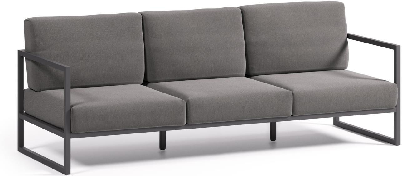 Elegant udendørs sofa til 3 i sort aluminium - perfekt til haven!