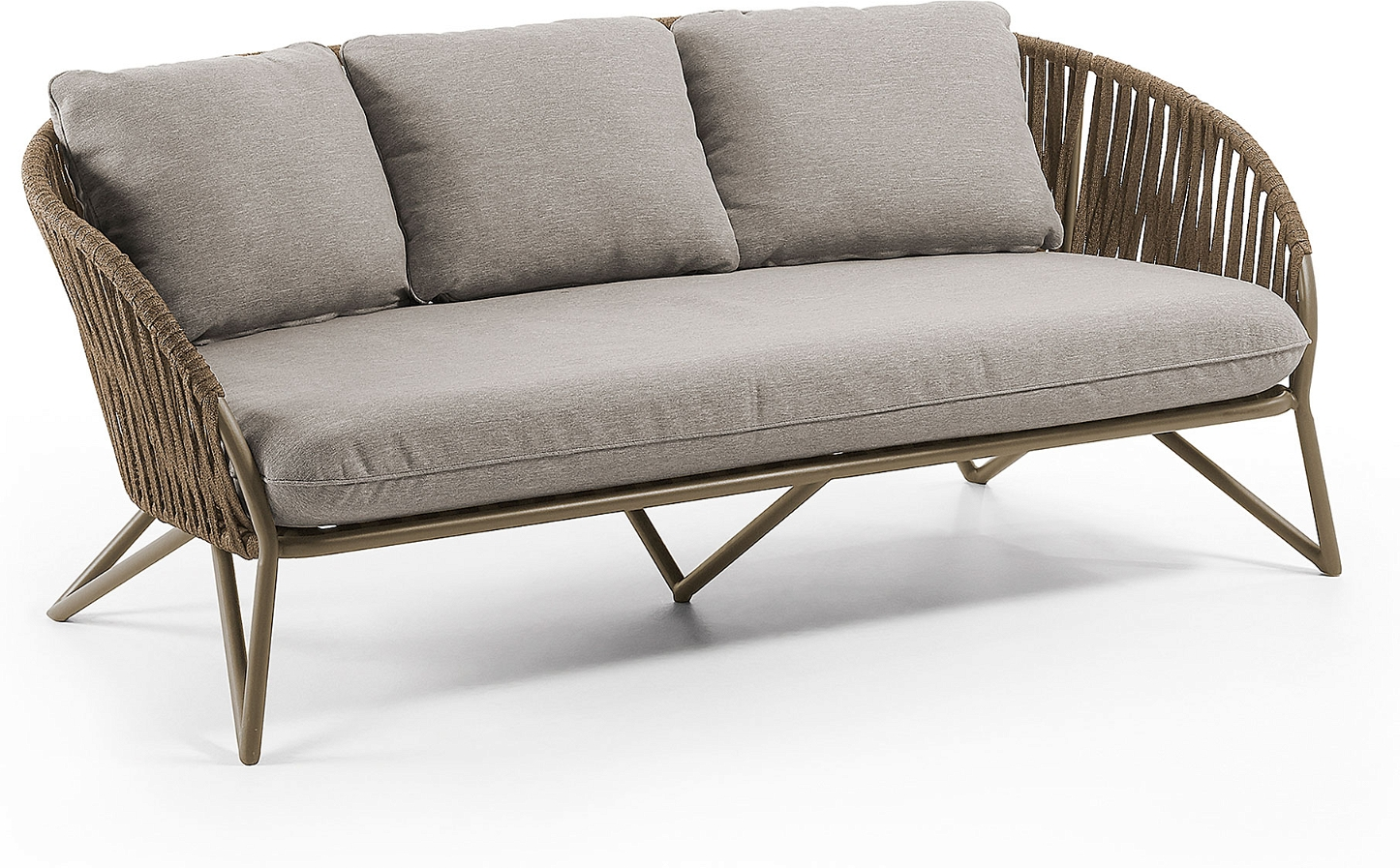 Udendørs  -personers Loungesofa Kave Home Branzie   Eukalyptustræ   Håndbundet Snor  Inkl  Madras   Puder  Brun Grå