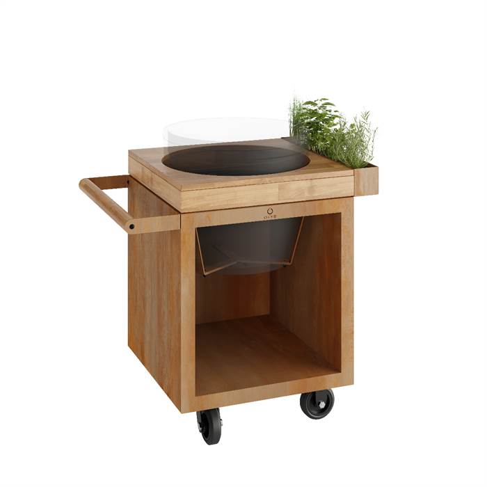 Ofyr Kamado Bord Corten 65 Pro med Teaktræ og Hjul