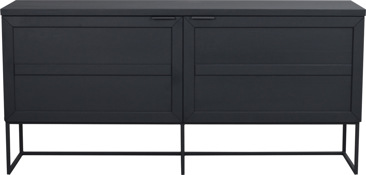 Skænk Rowico Everett Fsc-certificeret   Sort Lakeret Massivt Egetræ Med Børstet Ståloverflade   Slanke Metalben 160x41x75
