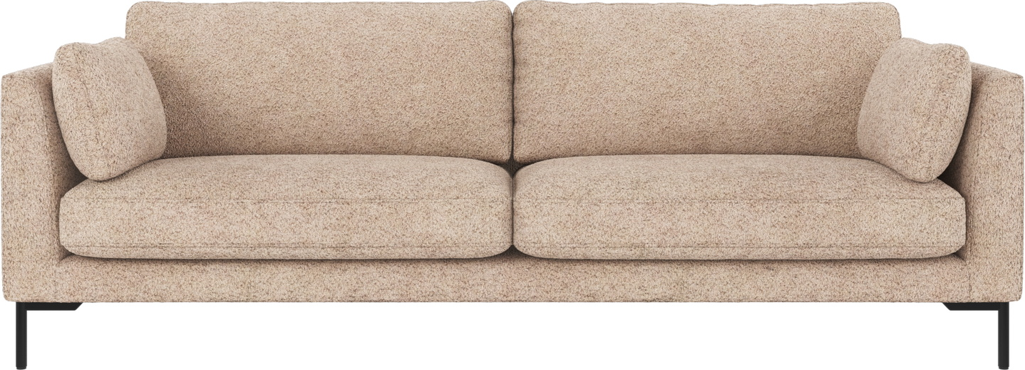 -personers Sofa Rowico Corwin   Lysebeige Anna-stof Med Sorte Pulverlakerede Metalben 238x98x83