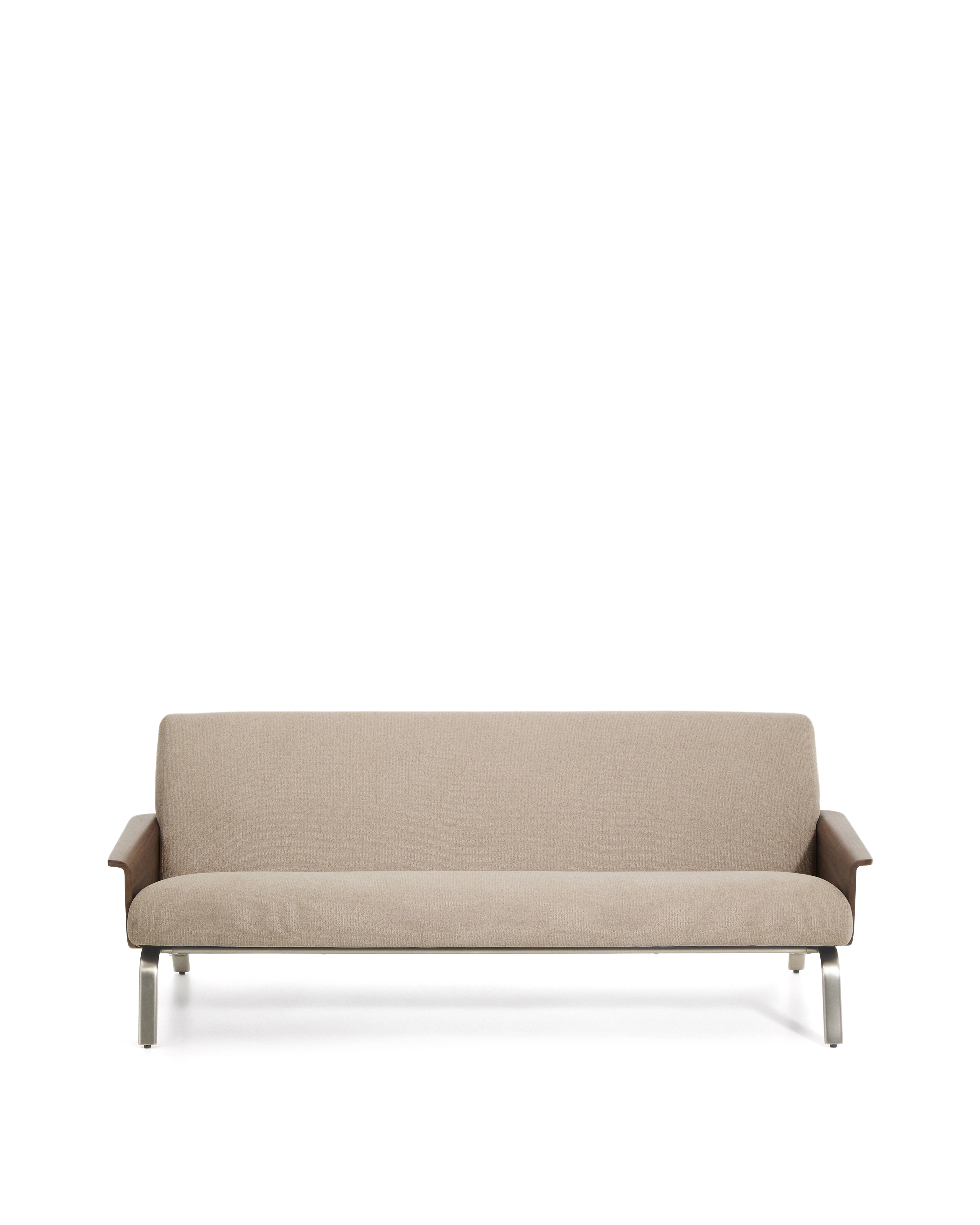 Kave Home Amsen   Pers  Sofa Lysebrun Chenille  Valnøddekrydsfiner  Børstet Rustfrit Stål  190cm